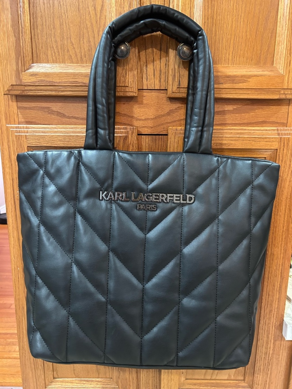 Karl Lagerfeld Black Quilted Tote with Logo Hardware